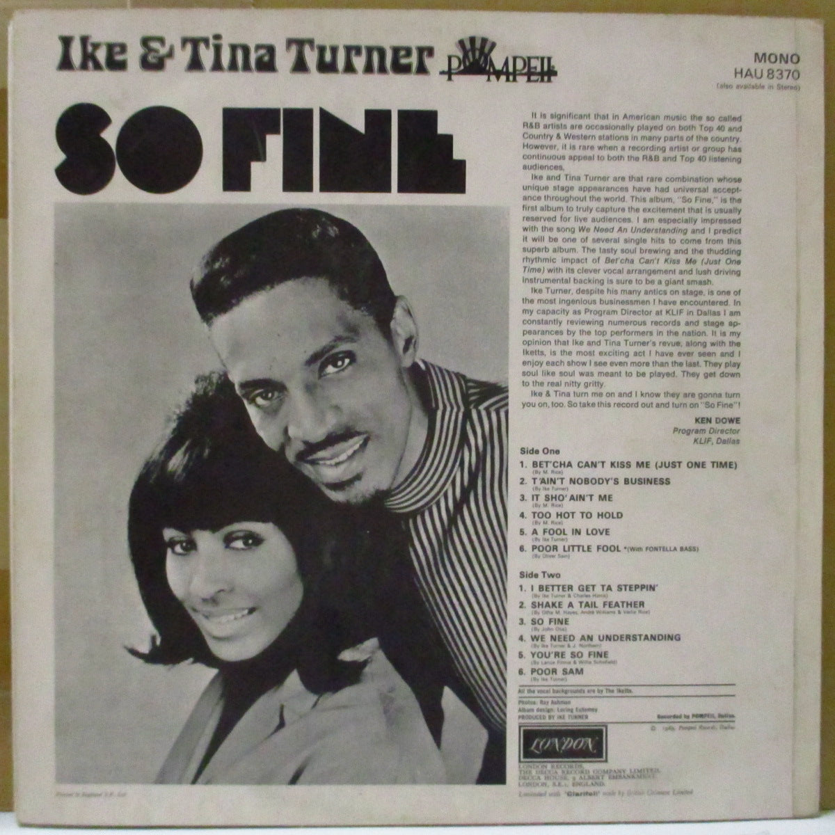 IKE & TINA TURNER (アイク&ティナ・ターナー) - So Fine (UK '69 Orig.オリジナル「黒ラベ」12曲入りモノラル LP/表面コーティングジャケ)