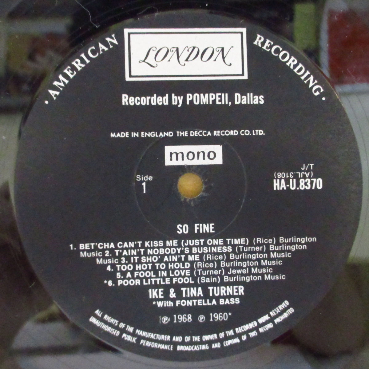 IKE & TINA TURNER (アイク&ティナ・ターナー) - So Fine (UK '69 Orig.オリジナル「黒ラベ」12曲入りモノラル LP/表面コーティングジャケ)