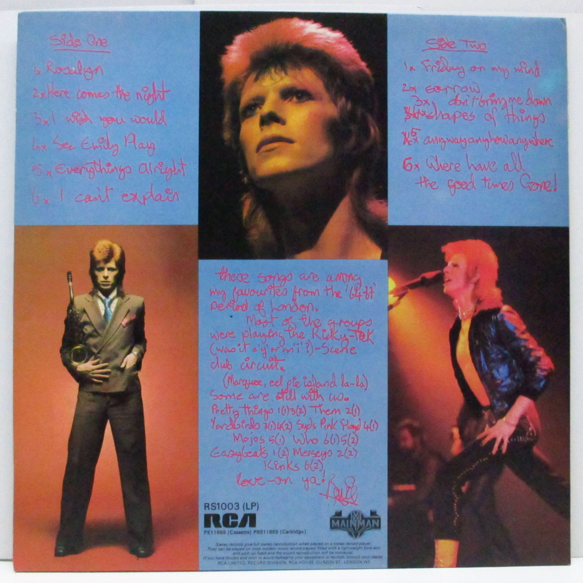 DAVID BOWIE (デヴィッド・ボウイ) - Pinups (UK 70's 再発「ステレオ表記無」ラベ LP+インサート)