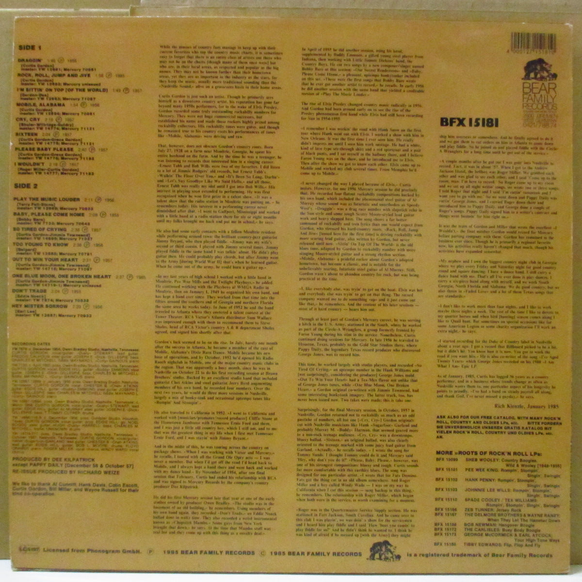 CURTIS GORDON (カーティス・ゴードン) - Rock, Roll, Jump & Jive (German Orig.LP)