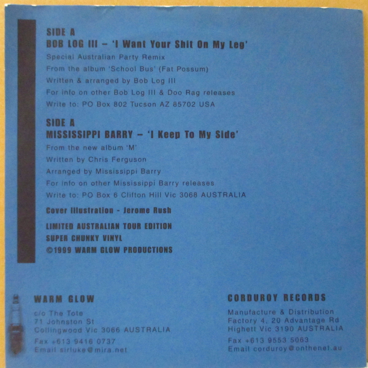 BOB LOG III / MISSISSIPPI BARRY (ボブログIII世) - I Want Your Shit On My Leg / I Kept To My Side (OZ Orig.7")