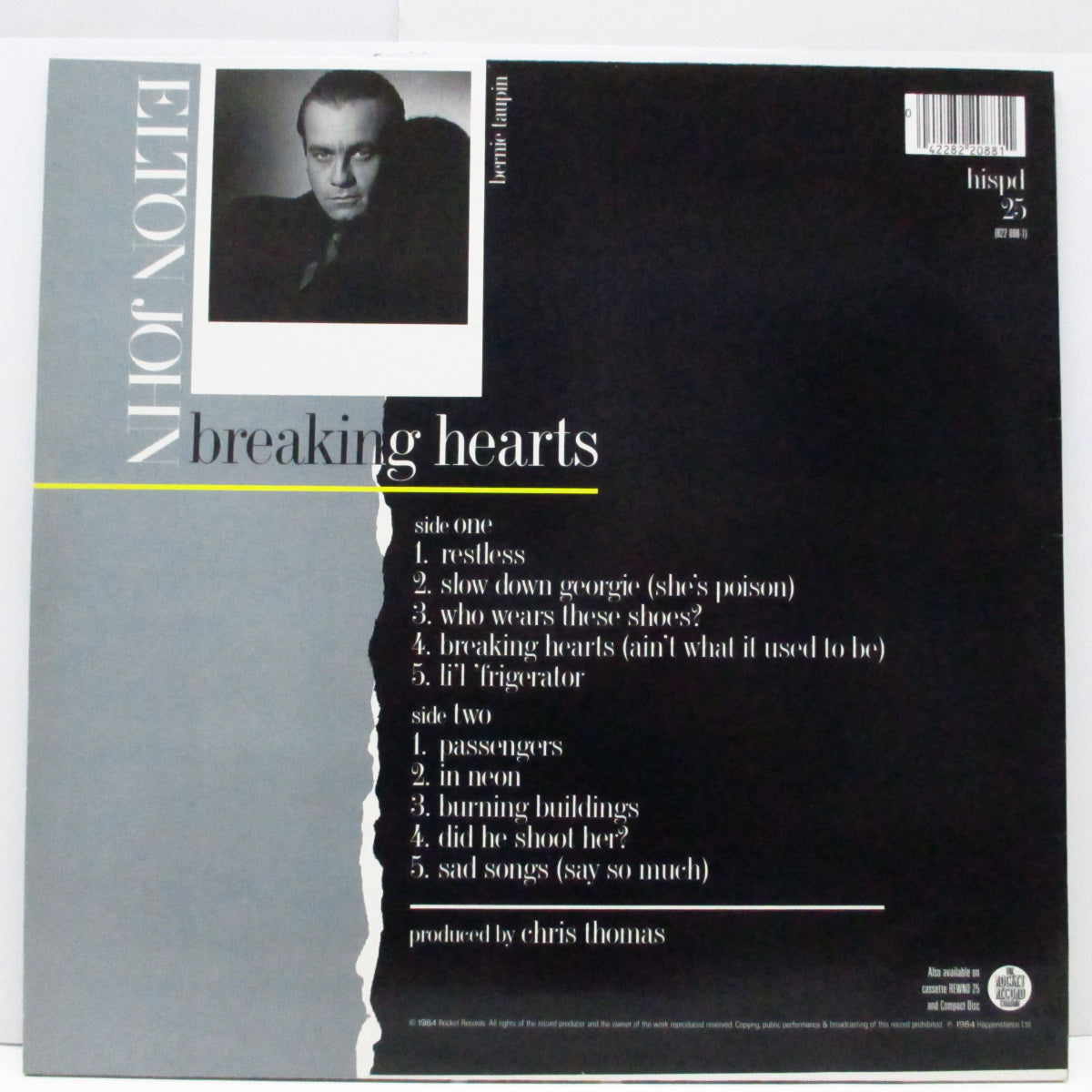 ELTON JOHN (エルトン・ジョン) - Breaking Hearts (UK オリジナル LP+インナー)