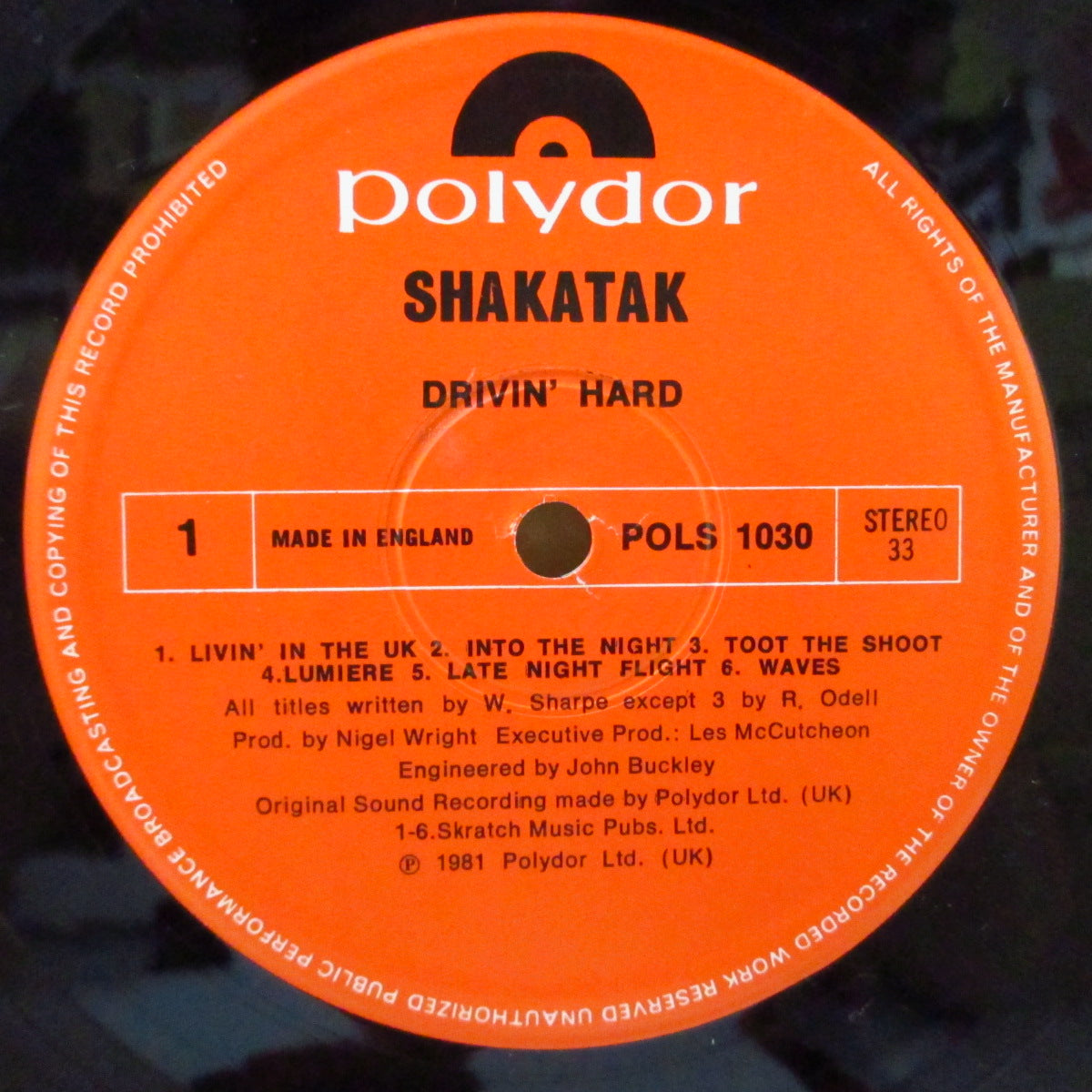 SHAKATAK (シャカタク) - Drivin' Hard (UK オリジナル LP)
