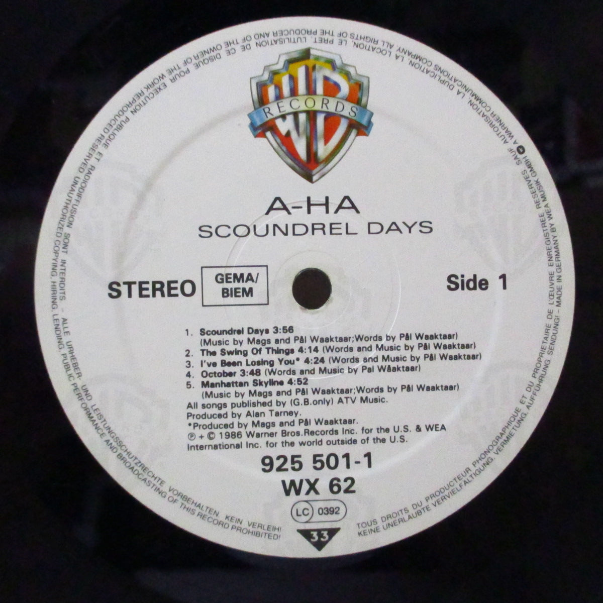 A-HA (アーハ) - Scoundrel Days (EU オリジナル LP+インナー/レアステッカー付きエンボスジャケ)