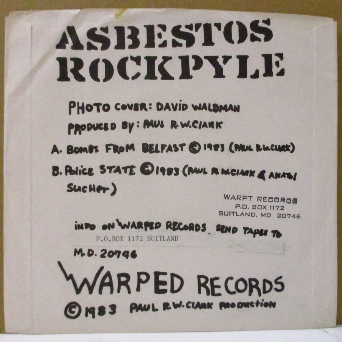 ASBESTOS ROCKPYLE - Bombs From Belfast (US Orig.Misprint Lbl 7")