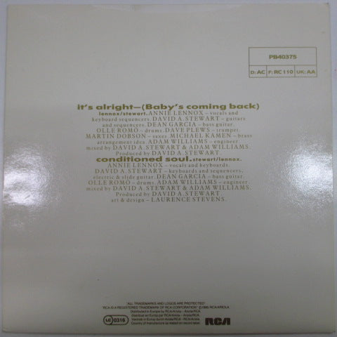 EURYTHMICS-It's Alright-Baby's Coming Back (UK Orig.7 ")