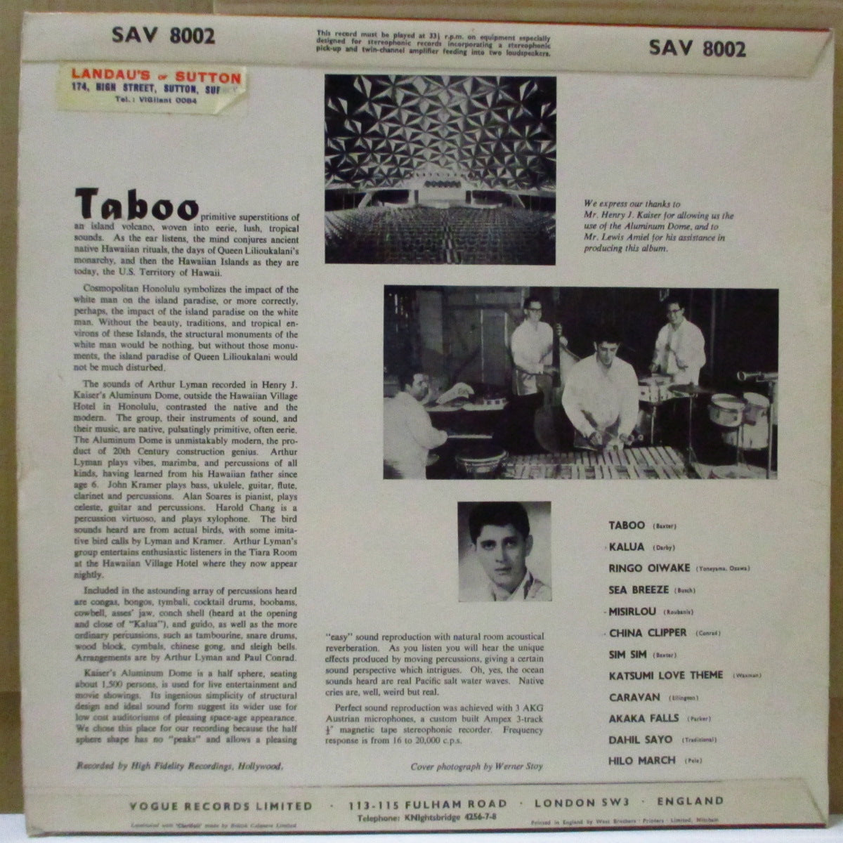ARTHUR LYMAN (アーサーライマン) - Taboo ! (UK '68 再発ステレオ LP/両面コーティング折り返しジャケ)