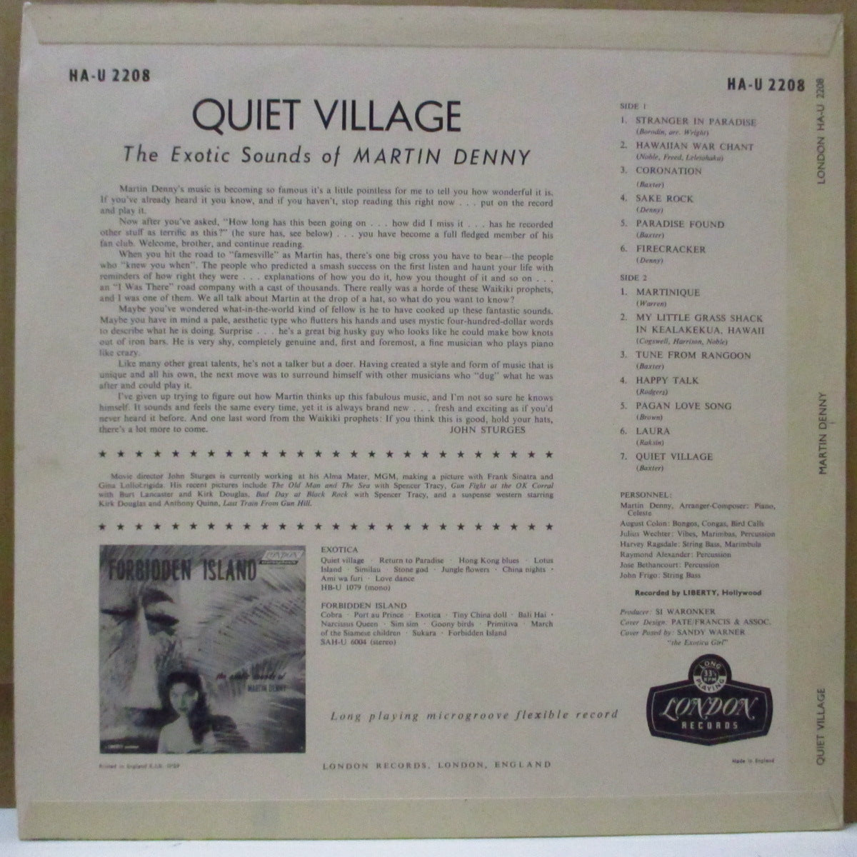 MARTIN DENNY (マーティン・デニー) - Quiet Village (UK オリジナル・モノラル LP/表面コーティング2面折り返しジャケ)
