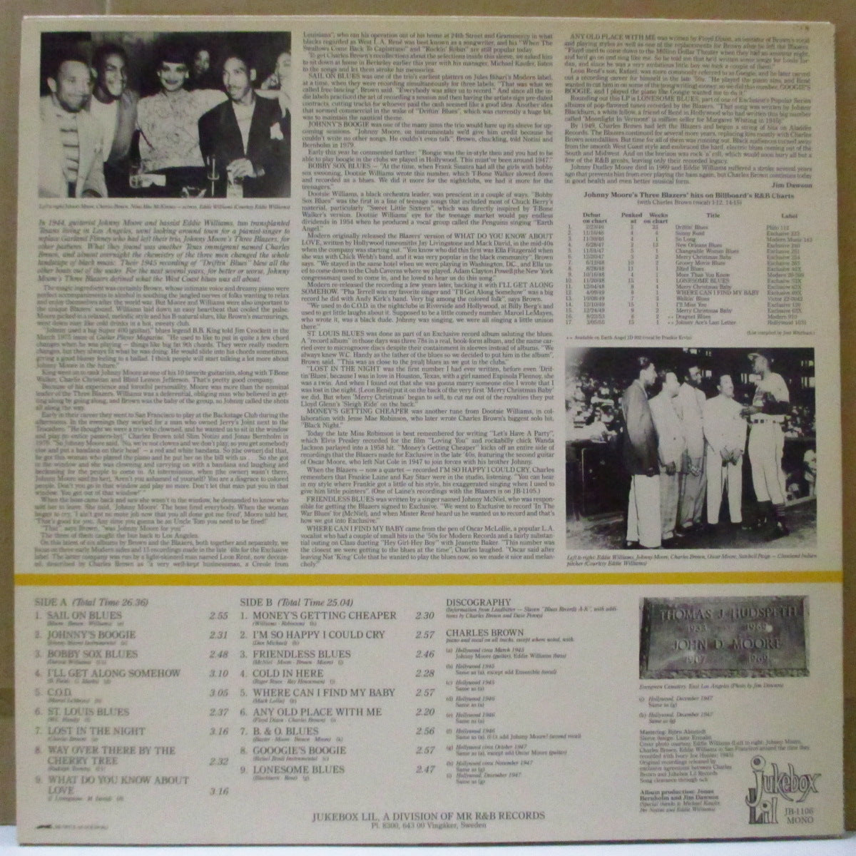 CHARLES BROWN & Johnny Moore's Three Blazers (チャールズ・ブラウン) - Sail On Blues (Sweden Orig.Mono LP)