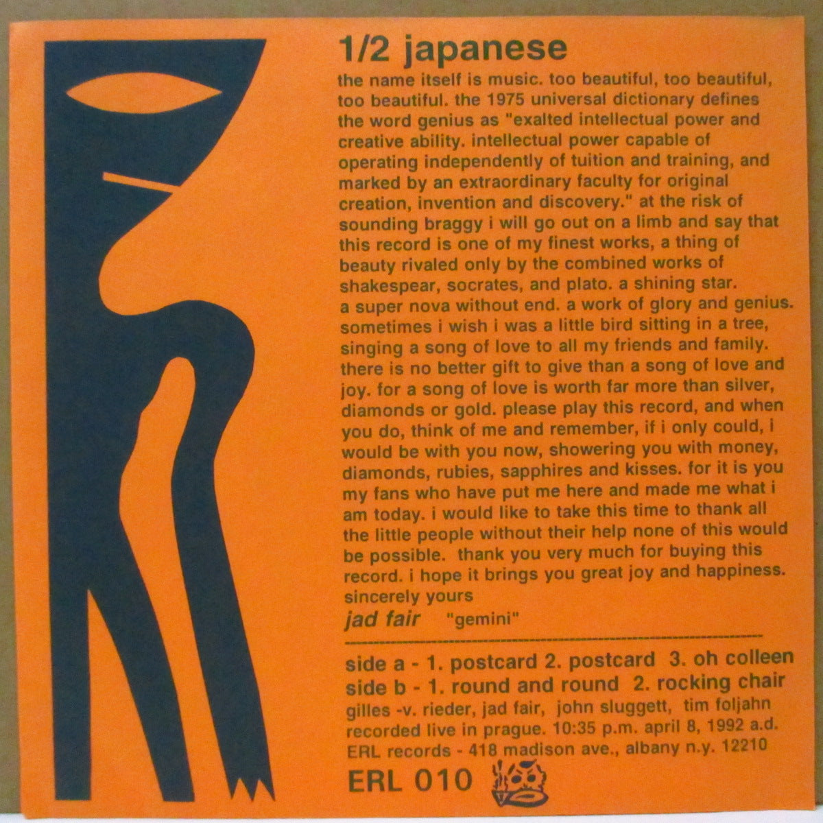 HALF JAPANESE (ハーフ・ジャパニーズ) - Postcard +4 (US Orig.Black Vinyl 7"/Orange PS)