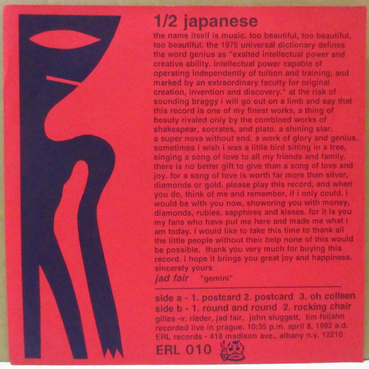 HALF JAPANESE (ハーフ・ジャパニーズ) - Postcard +4 (US Orig.Black Vinyl 7"/Red PS)