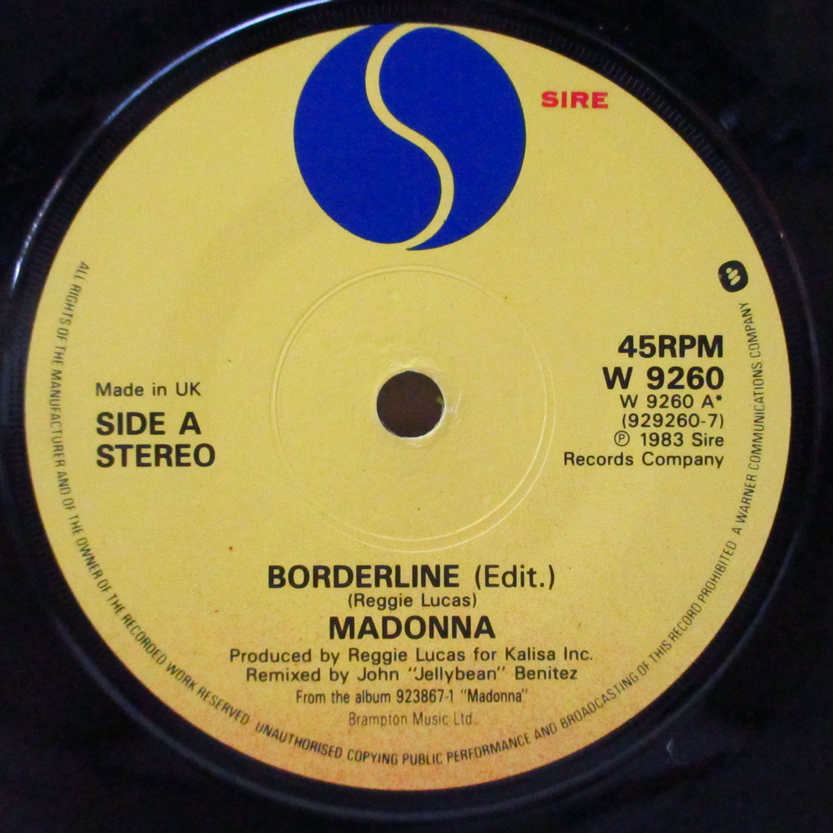 MADONNA (マドンナ) - Borderline (UK オリジナル・ペーパーラベ 7"+光沢固紙製ジャケ)