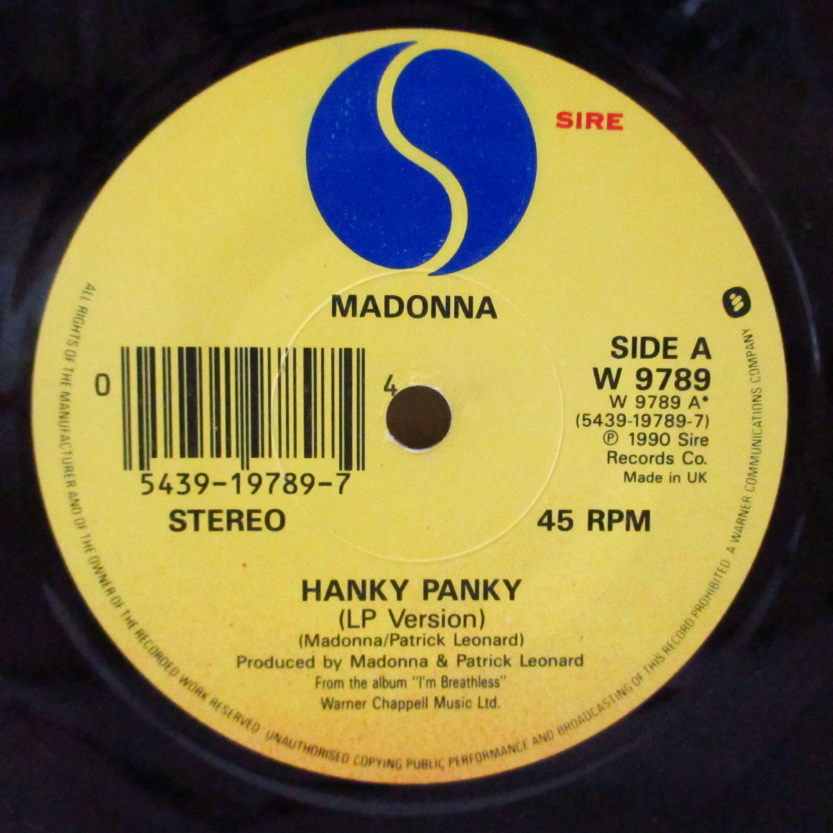 MADONNA (マドンナ) - Hanky Panky (UK オリジナル・ペーパーラベ 7"+光沢固紙ジャケ)