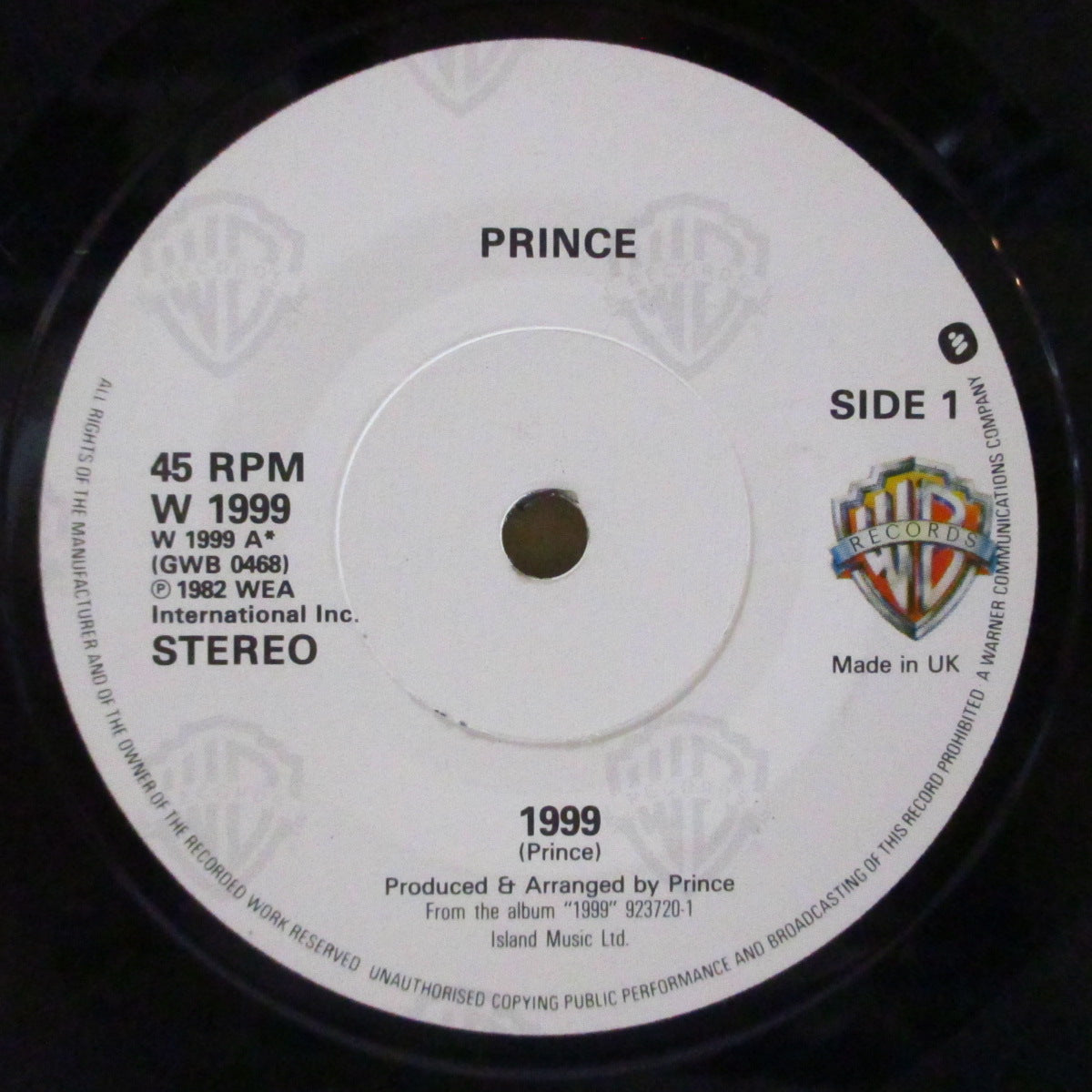 PRINCE (プリンス) - 1999 / Little Red Corvette (UK '84 再発ペーパーラベ 7"+マット固紙ジャケ)