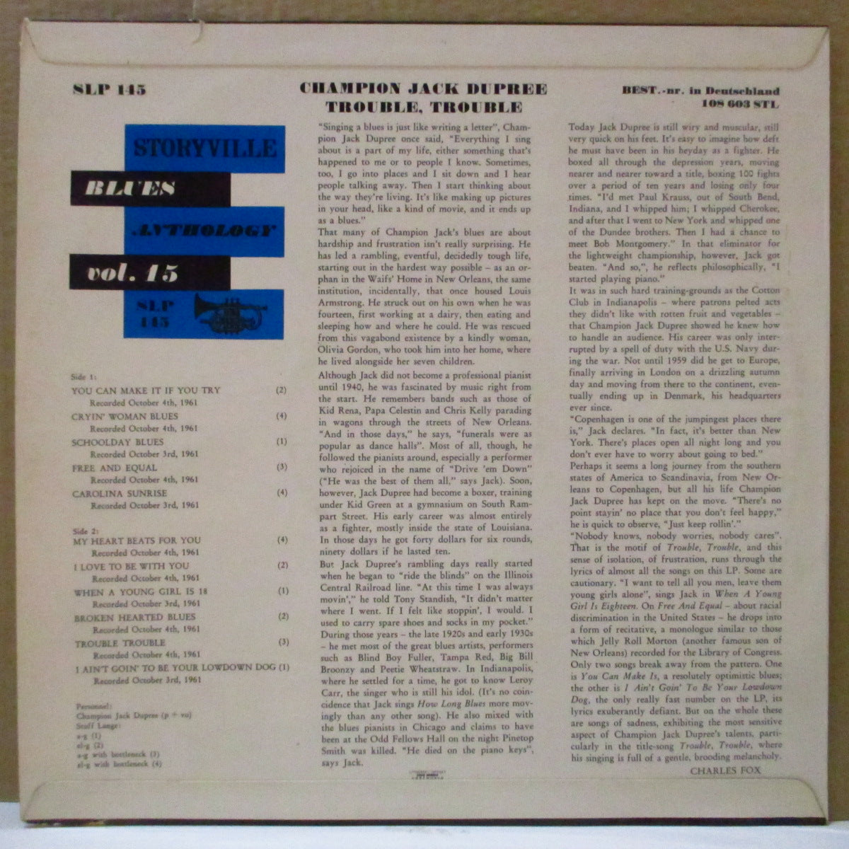 CHAMPION JACK DUPREE (チャンピオン・ジャック・デュプリー) - Trouble Trouble (Denmark-German Orig.LP/CFS)