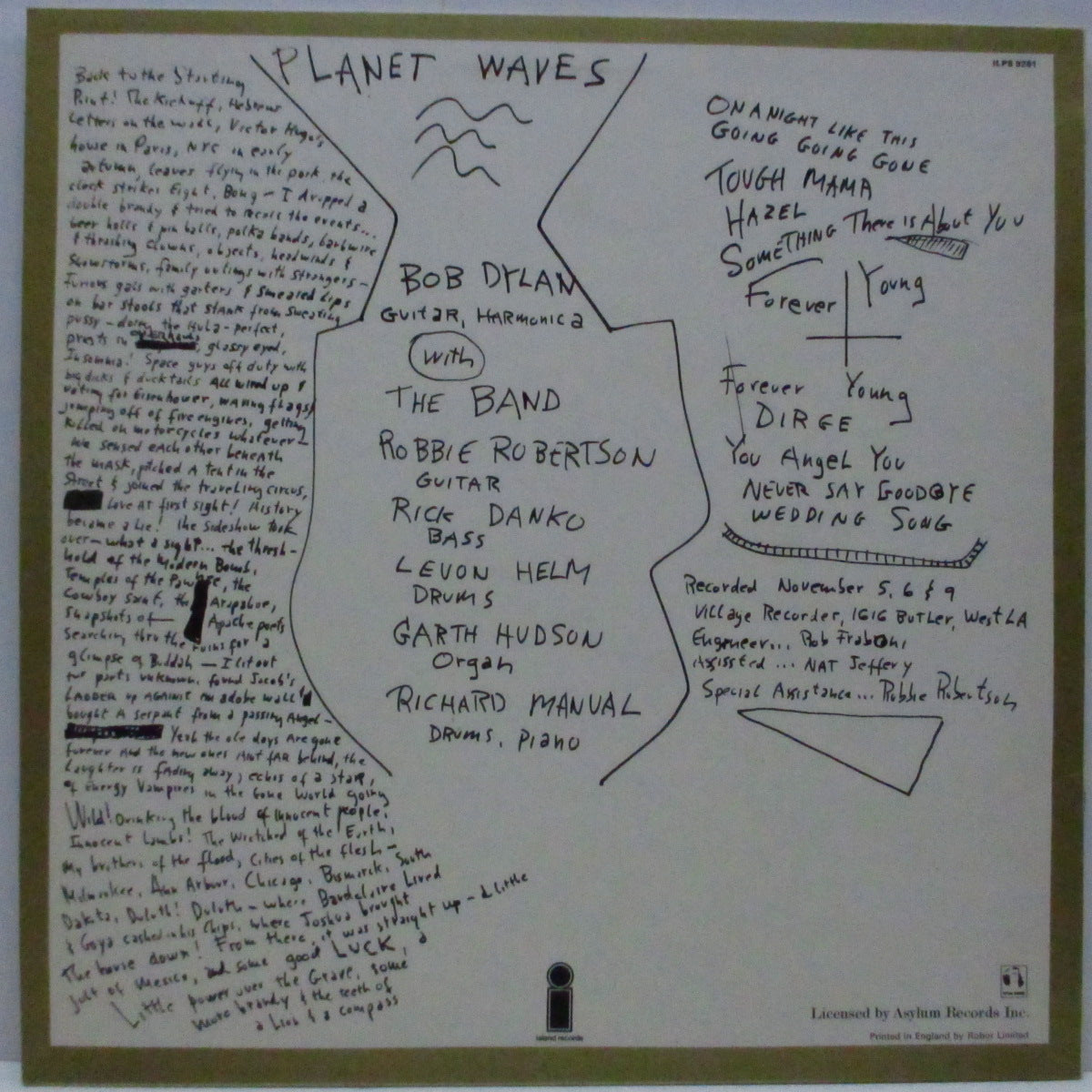 BOB DYLAN (ボブ・ディラン) - Planet Waves (UK オリジナル LP+アウターシート)