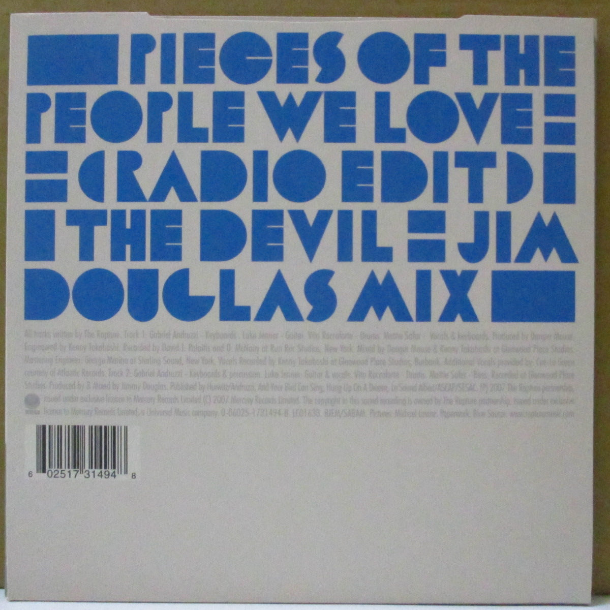 RAPTURE, THE (ザ・ラプチャー) - Pieces Of The People We Love (UK Orig.7"/New 廃盤)