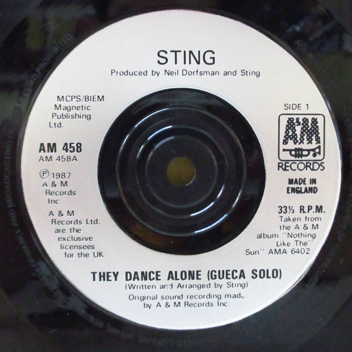 STING (スティング) - They Dance Alone (UK オリジナル 7"+マット固紙ジャケ)