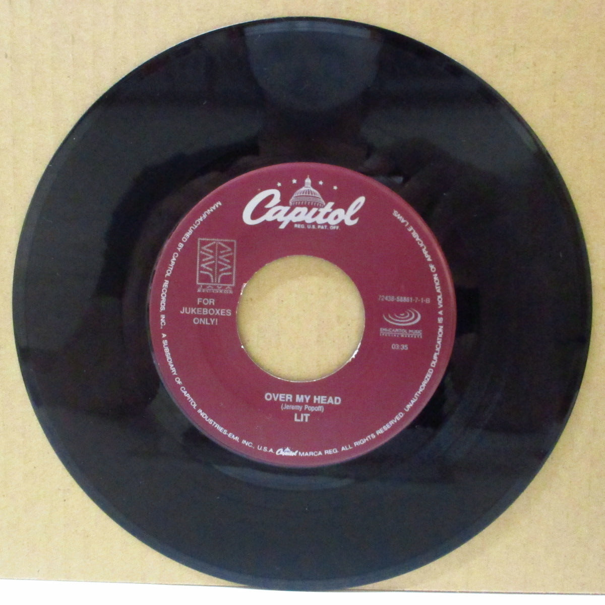 LIT (リット) - Over My Head (US Orig.Jukebox 7")