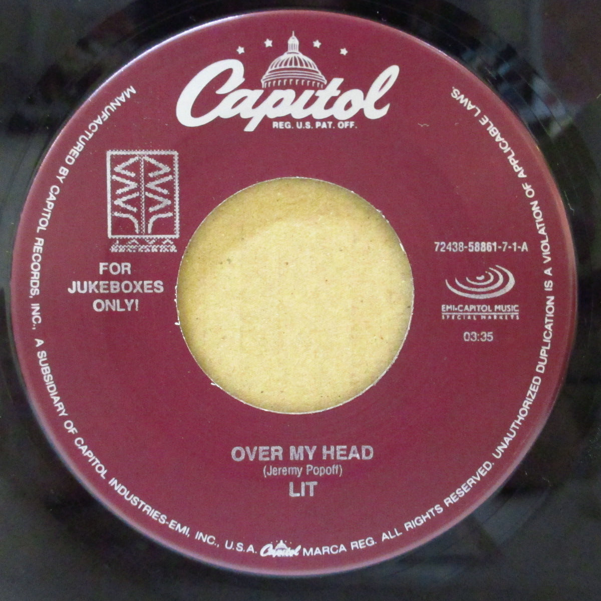 LIT (リット) - Over My Head (US Orig.Jukebox 7")