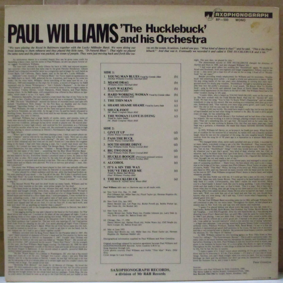PAUL WILLIAMS & His Hucklebuckers (ポール・ウイリアムス) - The Hucklebuck (Sweden Orig.Mono LP)