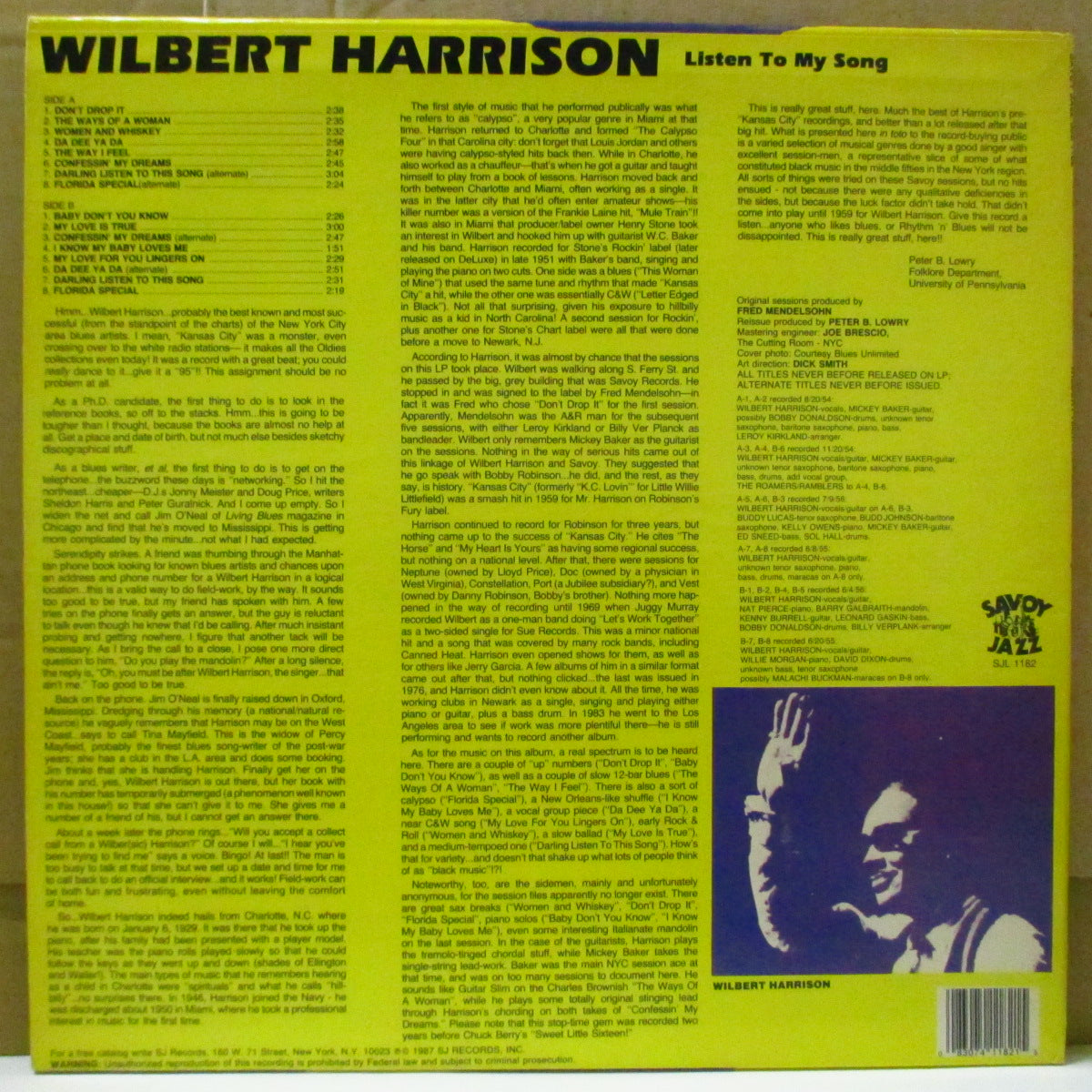 WILBERT HARRISON (ウィルバート・ハリソン) - Listen To My Song (US Orig.Mono LP)