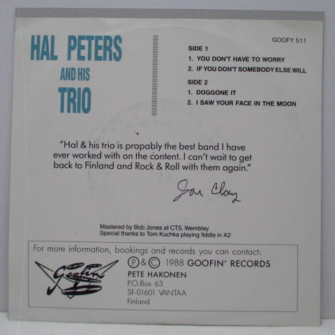 HAL PETERS AND HIS TRIO - You Don't Have To Worry +3 (Finland Orig.7"+PS)