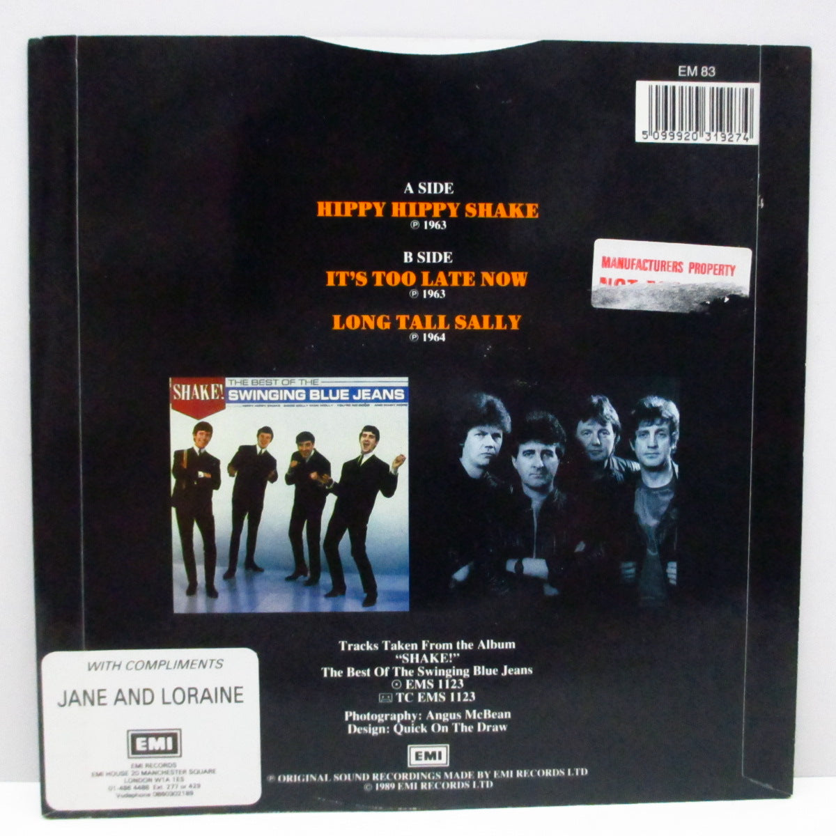 SWINGING BLUE JEANS (スウィンギン・ブルージーンズ) - Hippy Hippy Shake (UK '89 Re 7"+Promo Stickered PS)