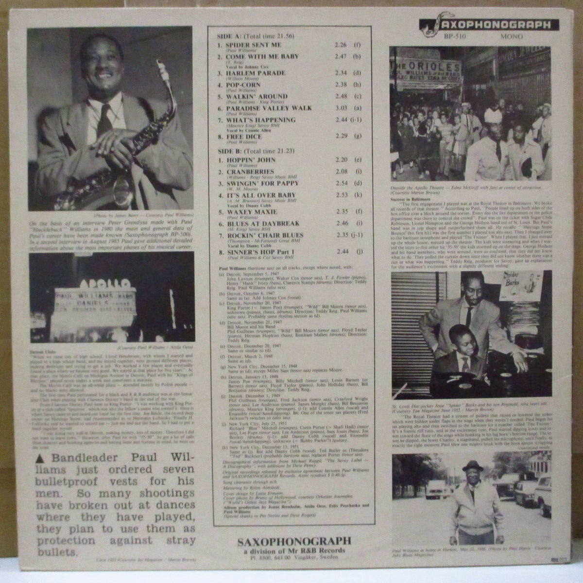 PAUL WILLIAMS & His Hucklebuckers (ポール・ウイリアムス) - Spider Sent Me (Sweden Orig.Mono LP/GS)