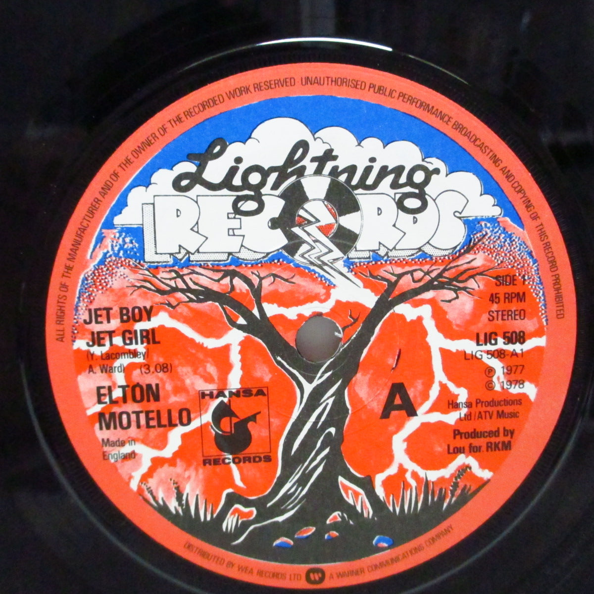 ELTON MOTELLO (エルトン・モテロ) - Jet Boy Jet Girl / Pogo Pogo (UK オリジナル「修正歌詞クリーン・バージョン」 7"+PS)
