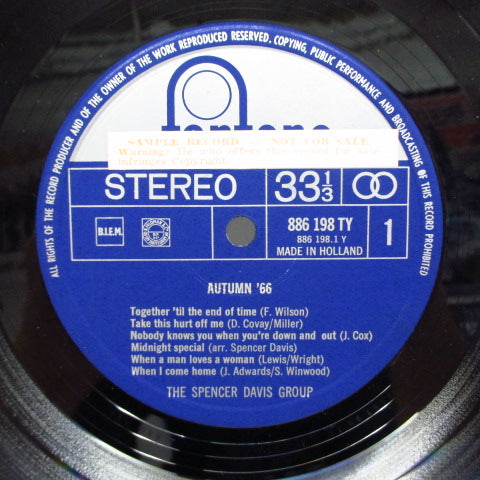 SPENCER DAVIS GROUP (スペンサー・デイヴィス・グループ) - Autumn '66 (Dutch Orig.Stereo LP/Promo Sticker Label/CS)