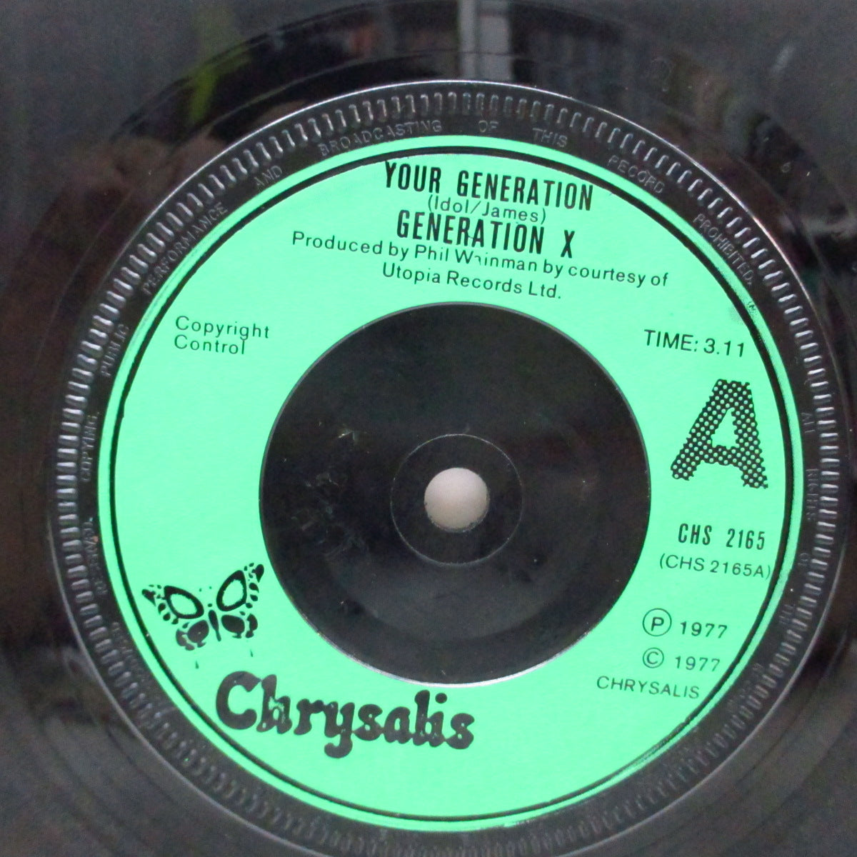 GENERATION X (ジェネレーション X) - Your Generation / Day By Day (UK オリジナル「小穴フラットセンター」 7"+裏表逆ミス装丁ジャケ)