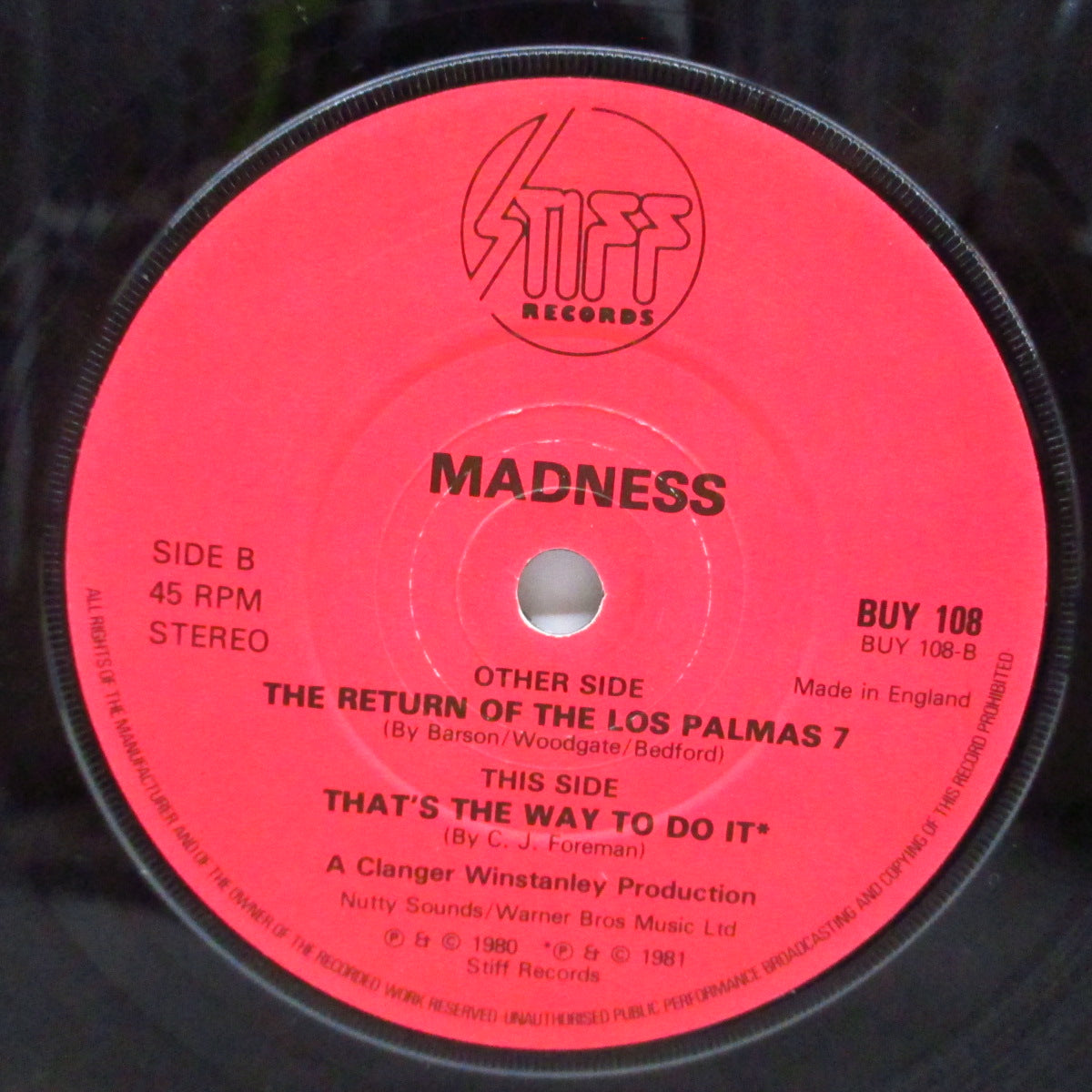 MADNESS (マッドネス) - The Return Of The Los Palmos 7 (UK オリジナル 「漫画/赤ラベ・黒盤 」7"+漫画ジャケ/B面エンドレスVer)