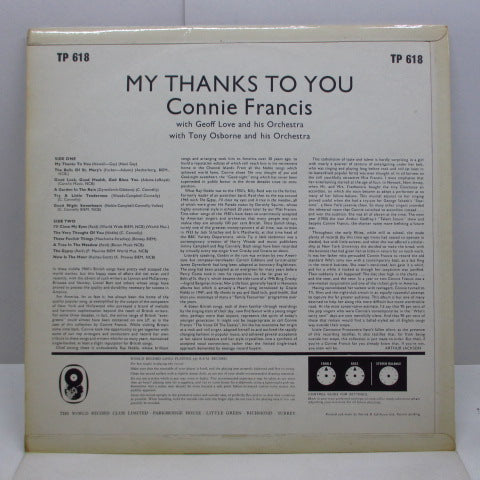 CONNIE FRANCIS - My Thanks To You (UK 60's WRC Re Stereo LP/CFS)