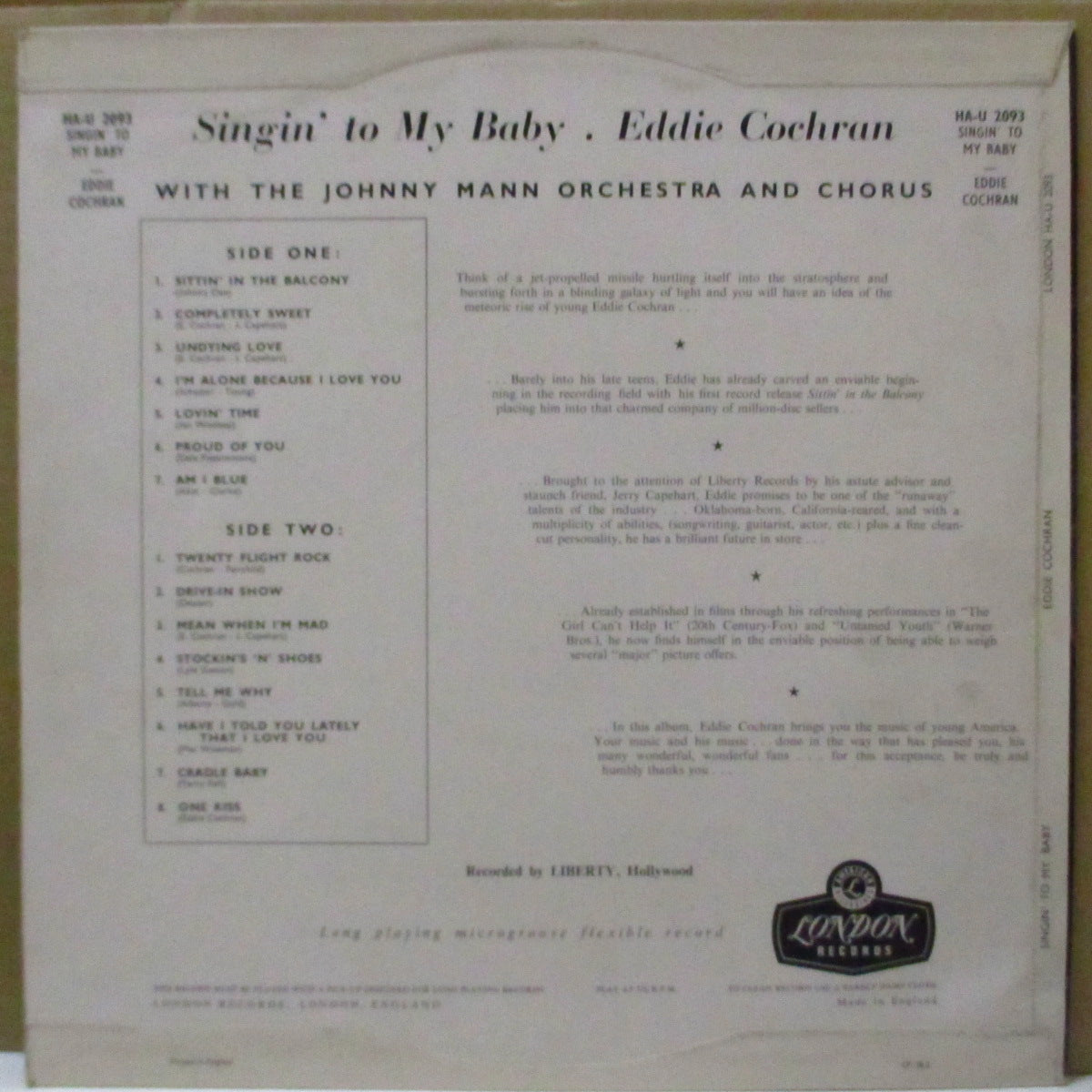 EDDIE COCHRAN (エディ・コクラン) - Singin' To My Baby (UK Orig.Mono LP/2nd Press CFS)
