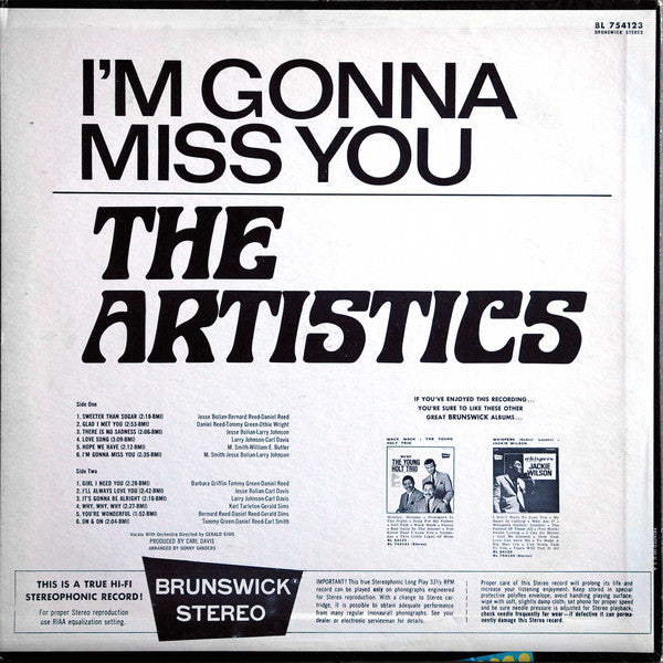ARTISTICS (アーティスティックス) - I’m Gonna Miss You (US Ltd.Reissue LP/New)