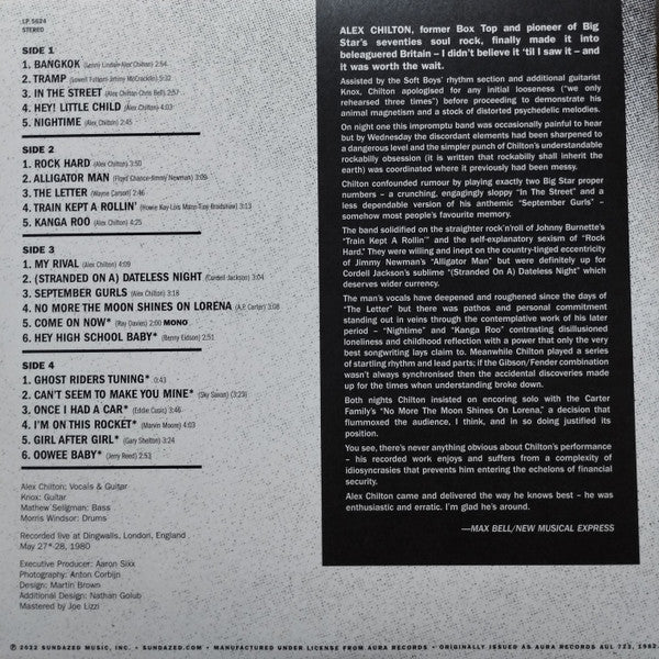 ALEX CHILTON (アレックス・チルトン) - Live In London: Encore Edition (US 限定再発「ホワイト・ヴァイナル」 2xLP/New)
