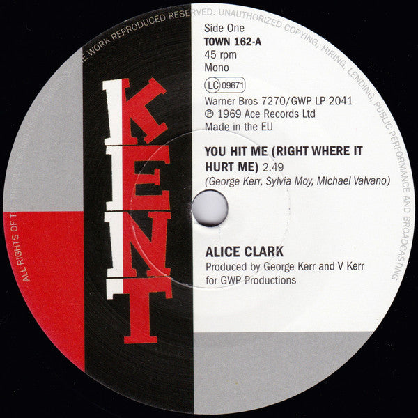 ALICE CLARK / DEVONNES (アリス・クラーク / ディヴォンヌス) - You Hit Me (Right Where It Hurt Me) (UK Ltd.Reissue 7"+CS/New)