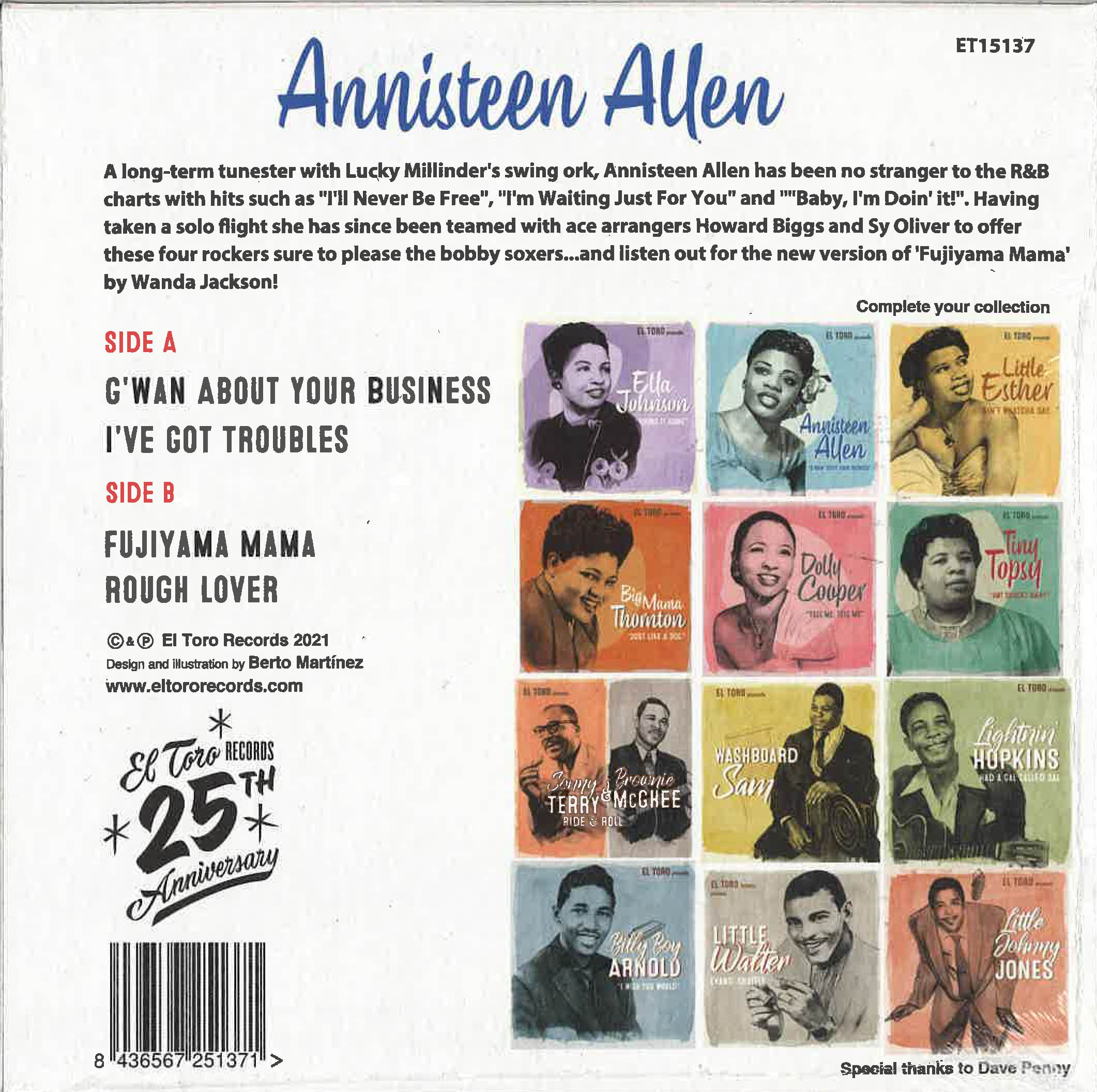 ANNISTEEN ALLEN (アニスティーン・アレン) - Fujiyama Mama +3 (Spain 限定ジャケ付き再発4曲入り 7"EP/New)