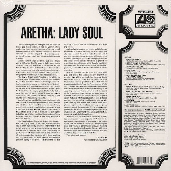ARETHA FRANKLIN (アレサ・フランクリン) - Lady Soul (EU限定復刻再発180g アナログ LP/New) '68年大ヒット名作