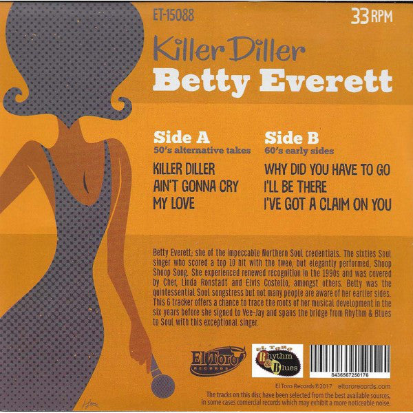 BETTY EVERETT (ベティ・エヴェレット) - Killer Diller +5 (Spain 限定ジャケ付き再発6曲入り 7"EP/New)