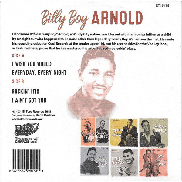 BILLY BOY ARNOLD (ビリー・ボーイ・アーノルド) - I Wish You Would +3 (スペイン 限定再発ジャケ付き4曲入り7インチ EP/New) ブルース・ハープ・ロッカー猛毒デンジャー・ロッキン・ブルース全4曲