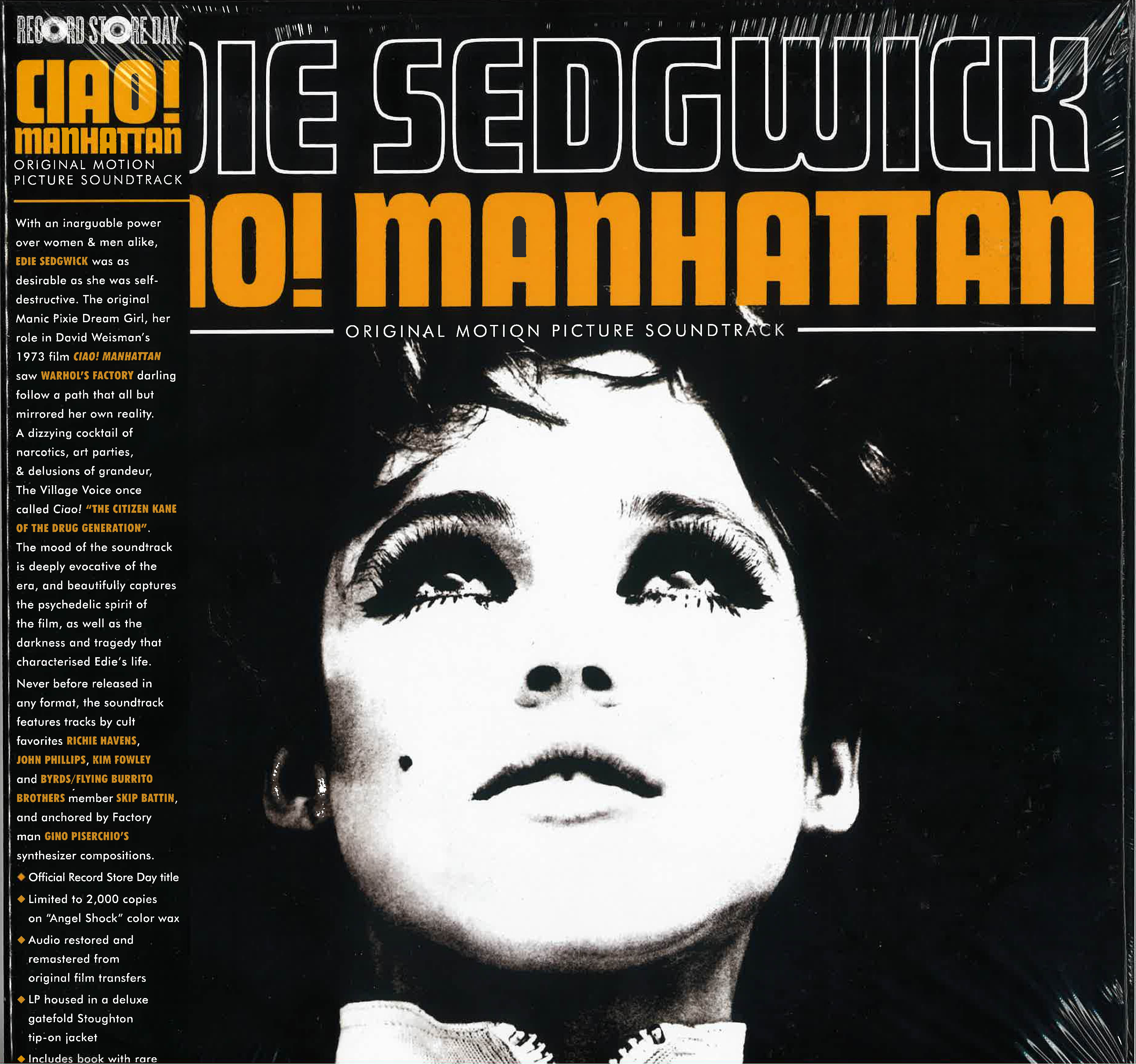O.S.T.(アンディ・ウォーホル/ファクトリー・スタッフ監督、イーディ・セジウィック主演'72年前衛映画「チャオ!マンハッタン」のサントラ) - Ciao! Manhattan (US '17年レコードストアデイ2000枚限定「カラー(Angel Shock)VINYL」 LP見開きジャケ/New)