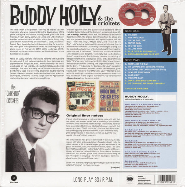 BUDDY HOLLY ( & THE CRICKETS) (バディ・ホリー & ザ・クリケッツ) - The "Chirping" Crickets (EU 限定ボーナス入り再発 180g モノラル LP/New) クリケッツ名義'57年デビュー・アルバム