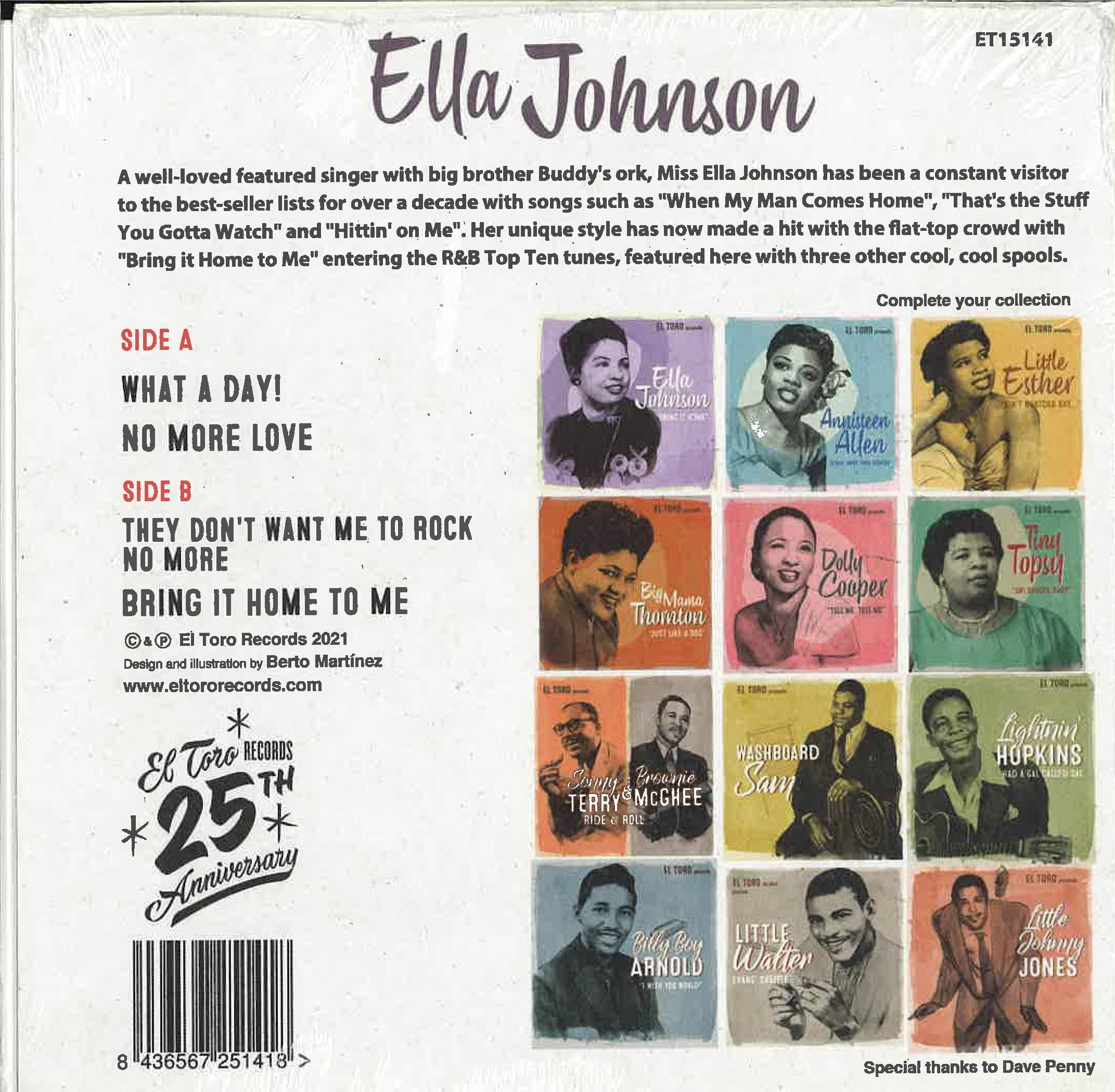 ELLA JOHNSON (エラ・ジョンソン) - Bring It Home +3 (Spain 限定ジャケ付き再発4曲入り 7"EP/New)