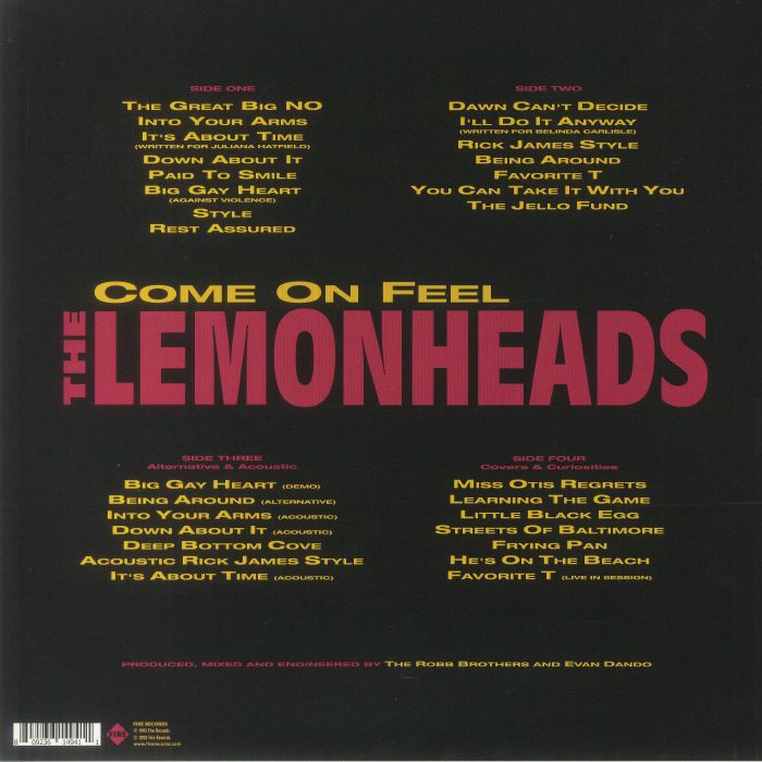 LEMONHEADS (レモンヘッズ) - Come On Feel (EU/US 限定復刻リマスター再発 レッド&イエローヴァイナル 2xLP/NEW)
