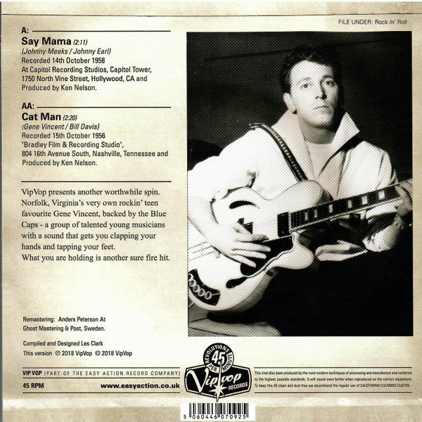 GENE VINCENT & HIS BLUE CAPS (ジーン・ヴィンセント) - Say Mama / Cat Man (UK Ltd.Reissue 7"+PS/New)