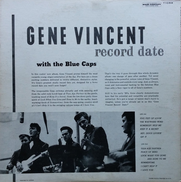 GENE VINCENT & HIS BLUE CAPS (ジーン・ヴィンセント) - Record Date (US 限定復刻再発アナログ LP/New)