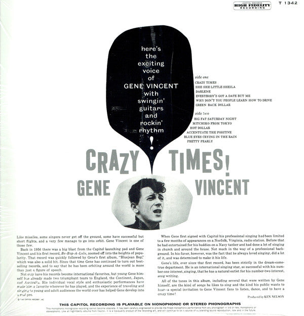 GENE VINCENT (ジーン・ヴィンセント) - Crazy Times! (US Ltd.Reissue LP/New)