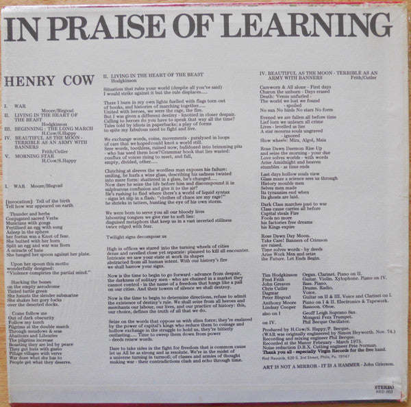 HENRY COW / SLAP HAPPY (ヘンリー・カウ / スラップ・ハッピー) - In Praise Of Learning (US 限定復刻再発 LP/New)'75年コラボ2作目アルバム(邦題:傾向賛美)